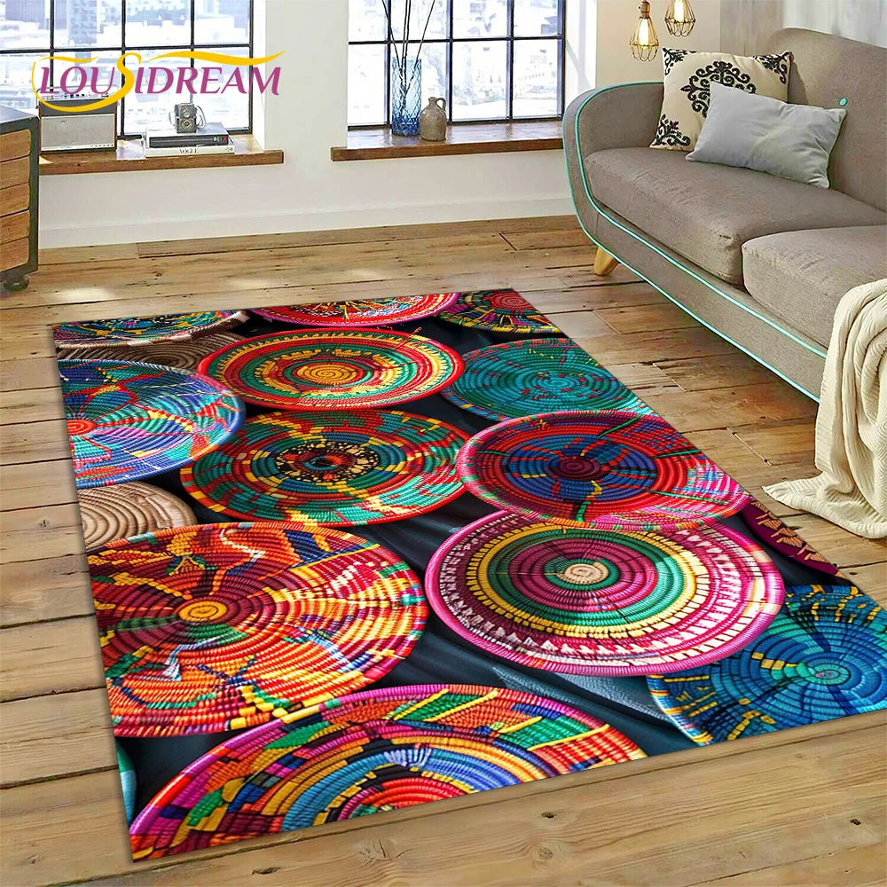 Ethiopia Colorful Flower Woven Art Baskets Rug Carpet