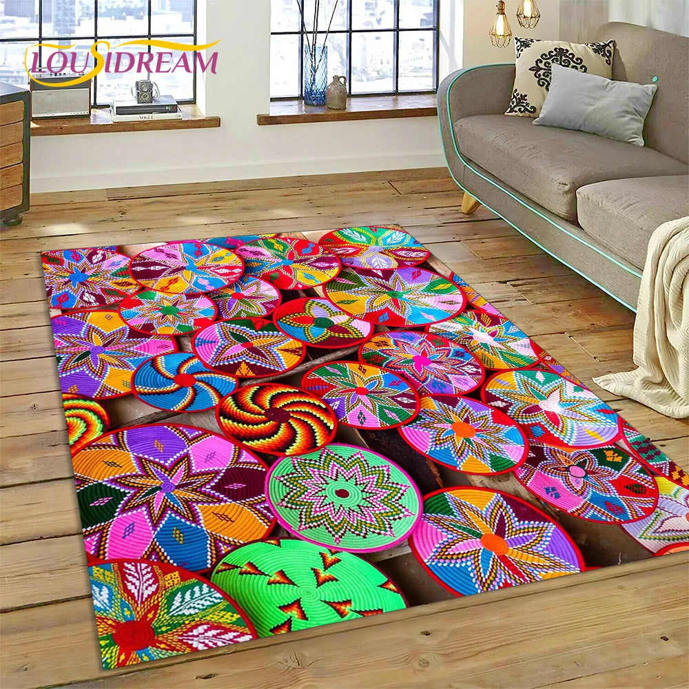 Ethiopia Colorful Flower Woven Art Baskets Rug Carpet