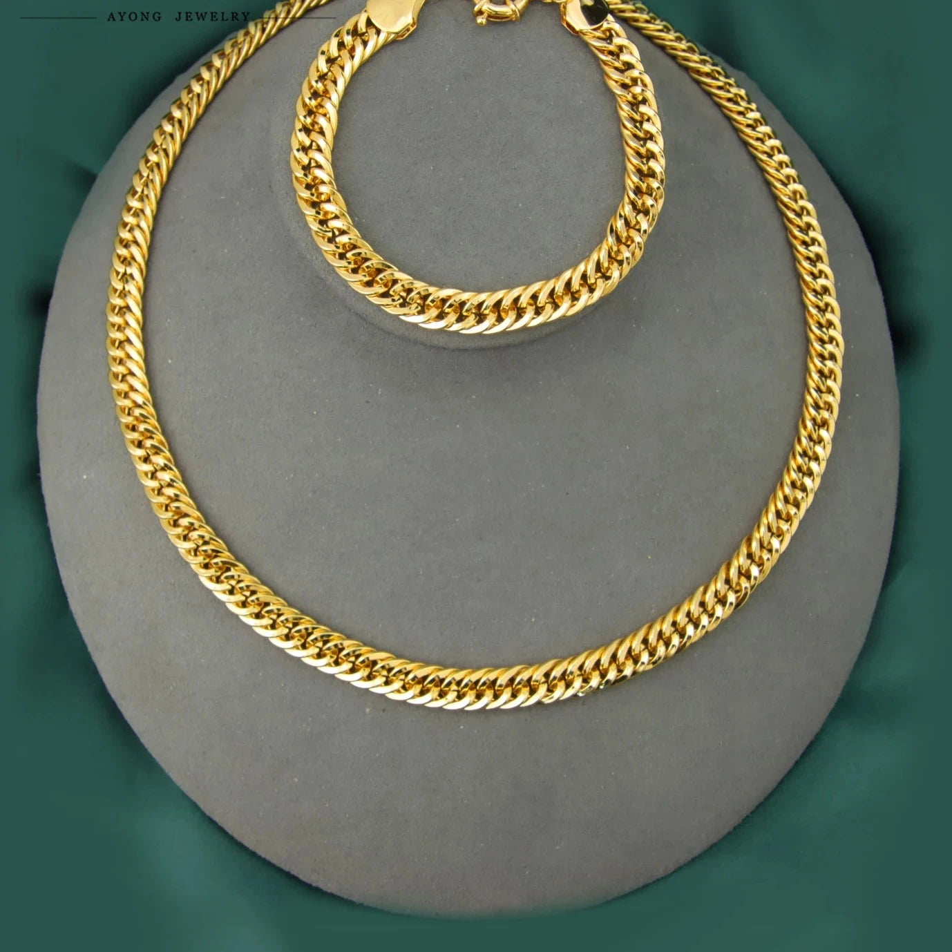 2pcs Necklace Set 18k Gold Plated  Women's Men's Vintage Jewelry