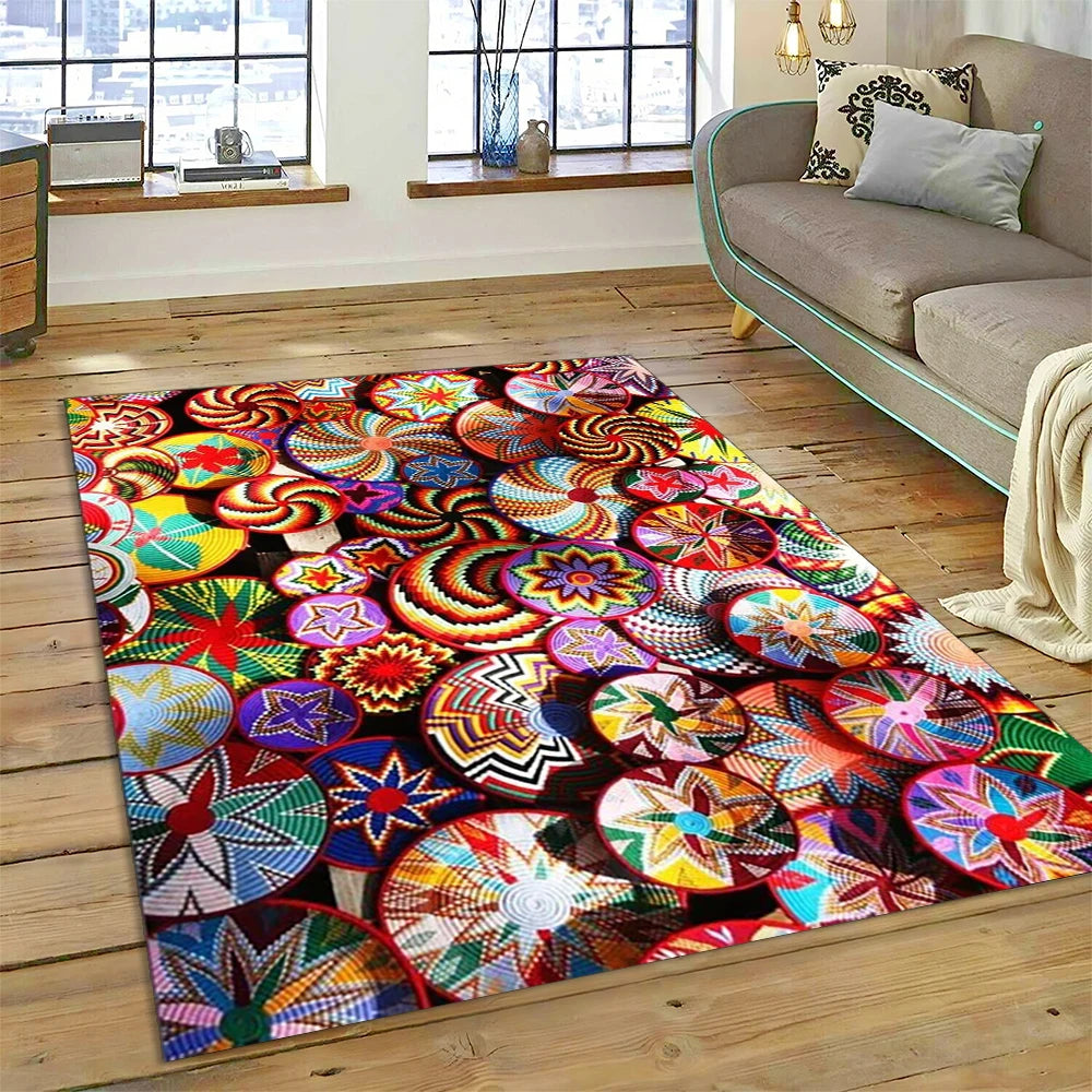 Ethiopia Colorful Flower Woven Art Baskets Rug Carpet