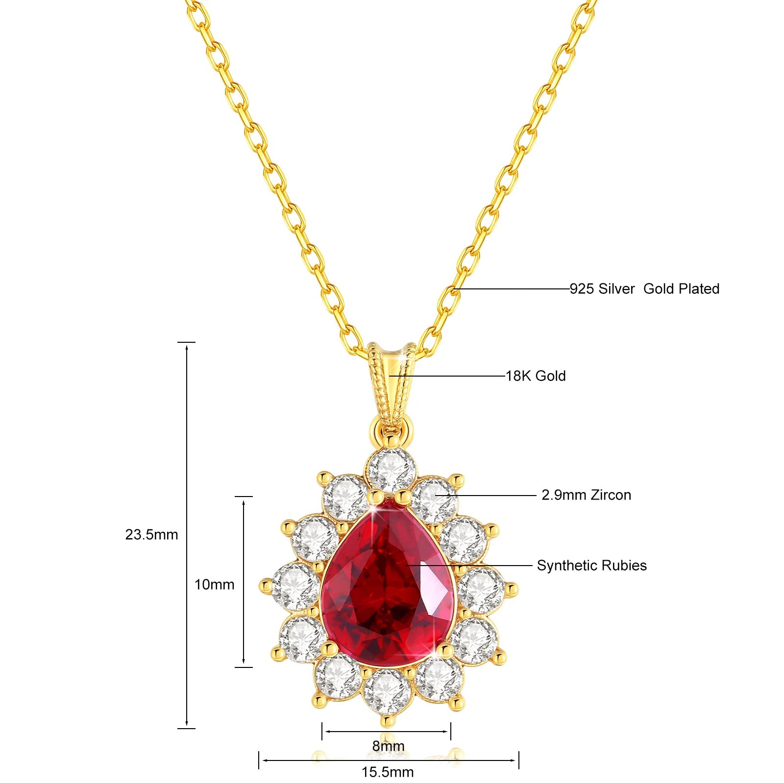 100% 18K Gold Blue Sapphire Pendant AU750 Ruby/Emerald Gemstone Necklace Chain for Women