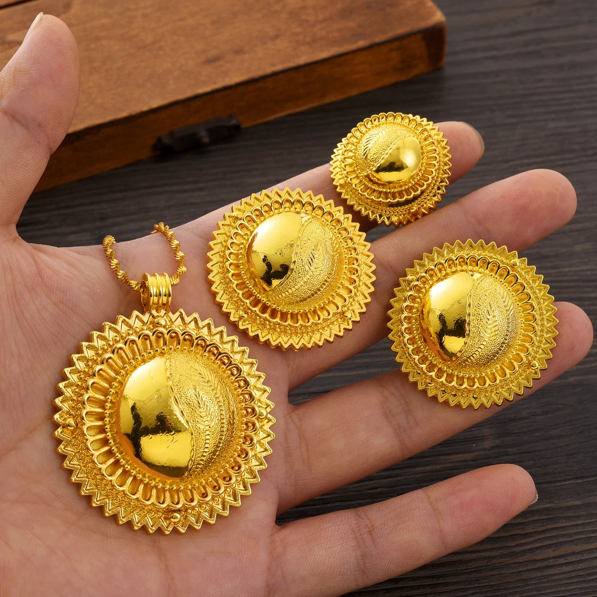 Eritrean Ethiopian Ethnic Gold Color Necklace Pendant Ring Earring