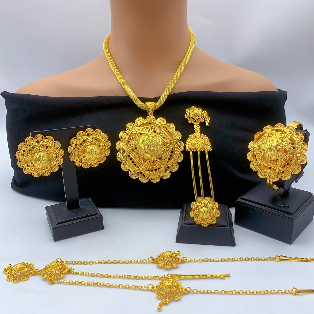 Luxury Ethiopian 24k Gold Color 6pcs Jewelry Sets