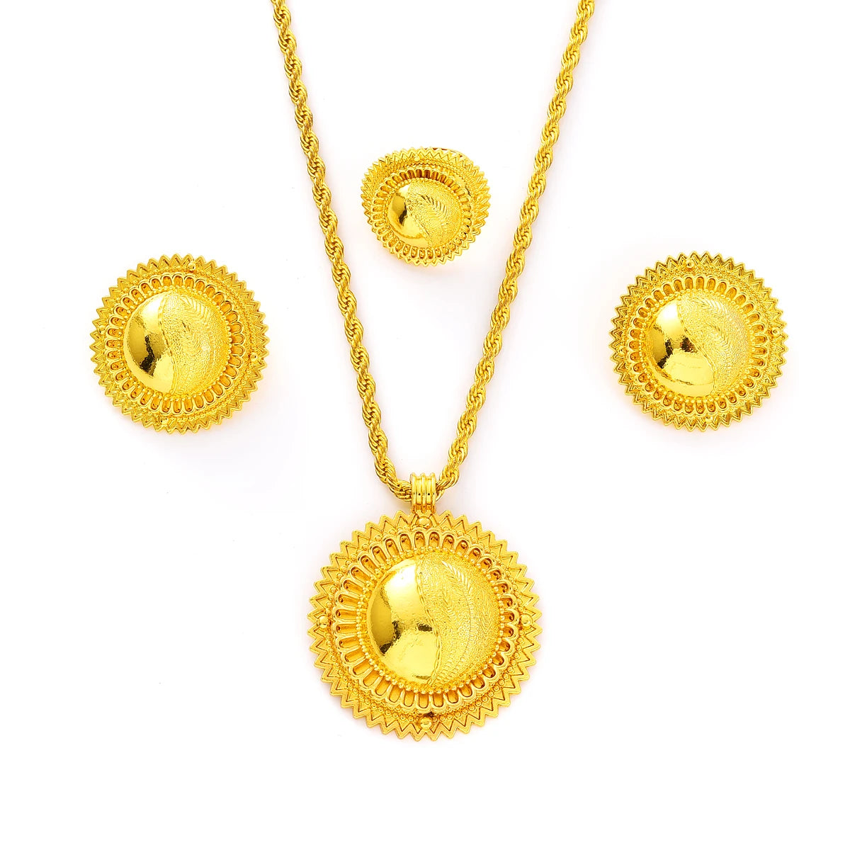 Eritrean Ethiopian Ethnic Gold Color Necklace Pendant Ring Earring
