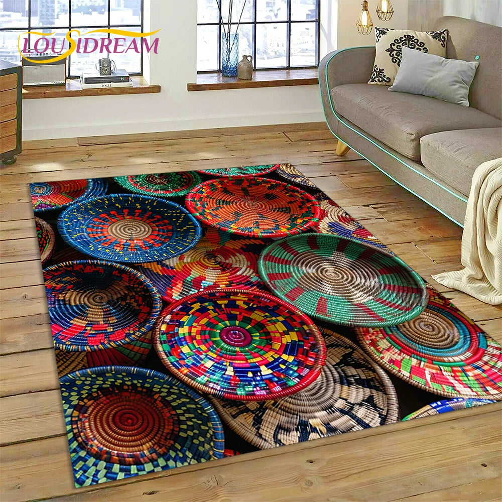 Ethiopia Colorful Flower Woven Art Baskets Rug Carpet