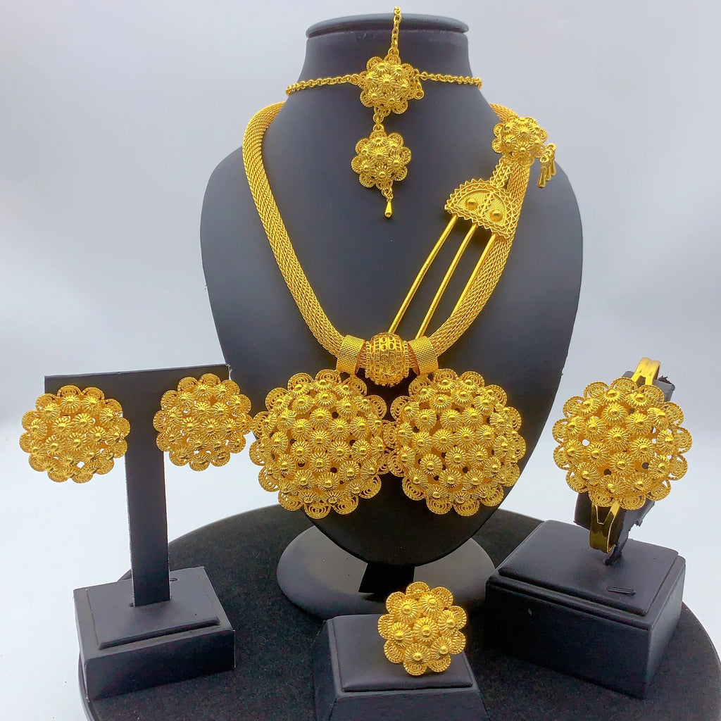 Luxury Ethiopian 24k Gold Color 6pcs Jewelry Sets
