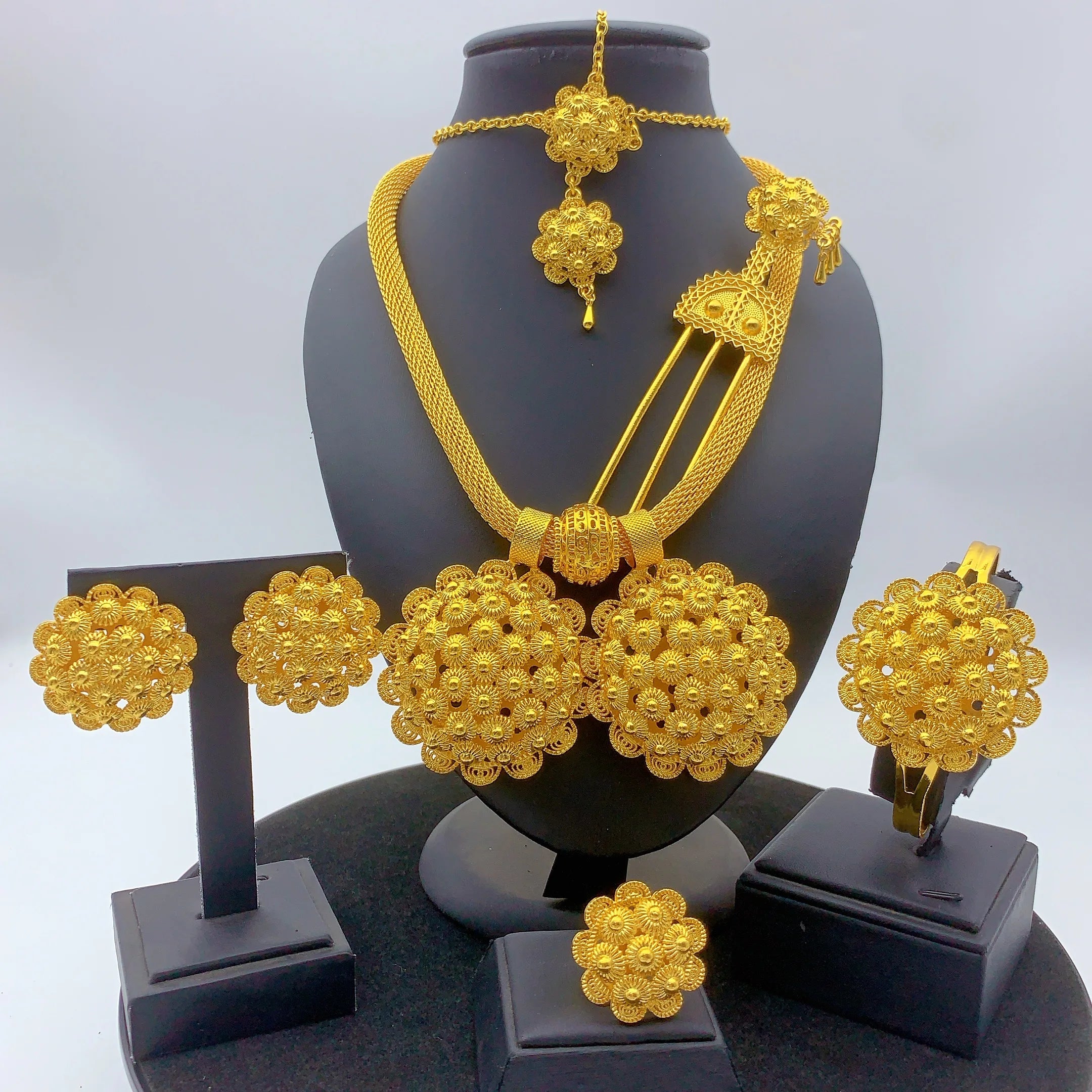 Luxury Ethiopian 24k Gold Color 6pcs Jewelry Sets