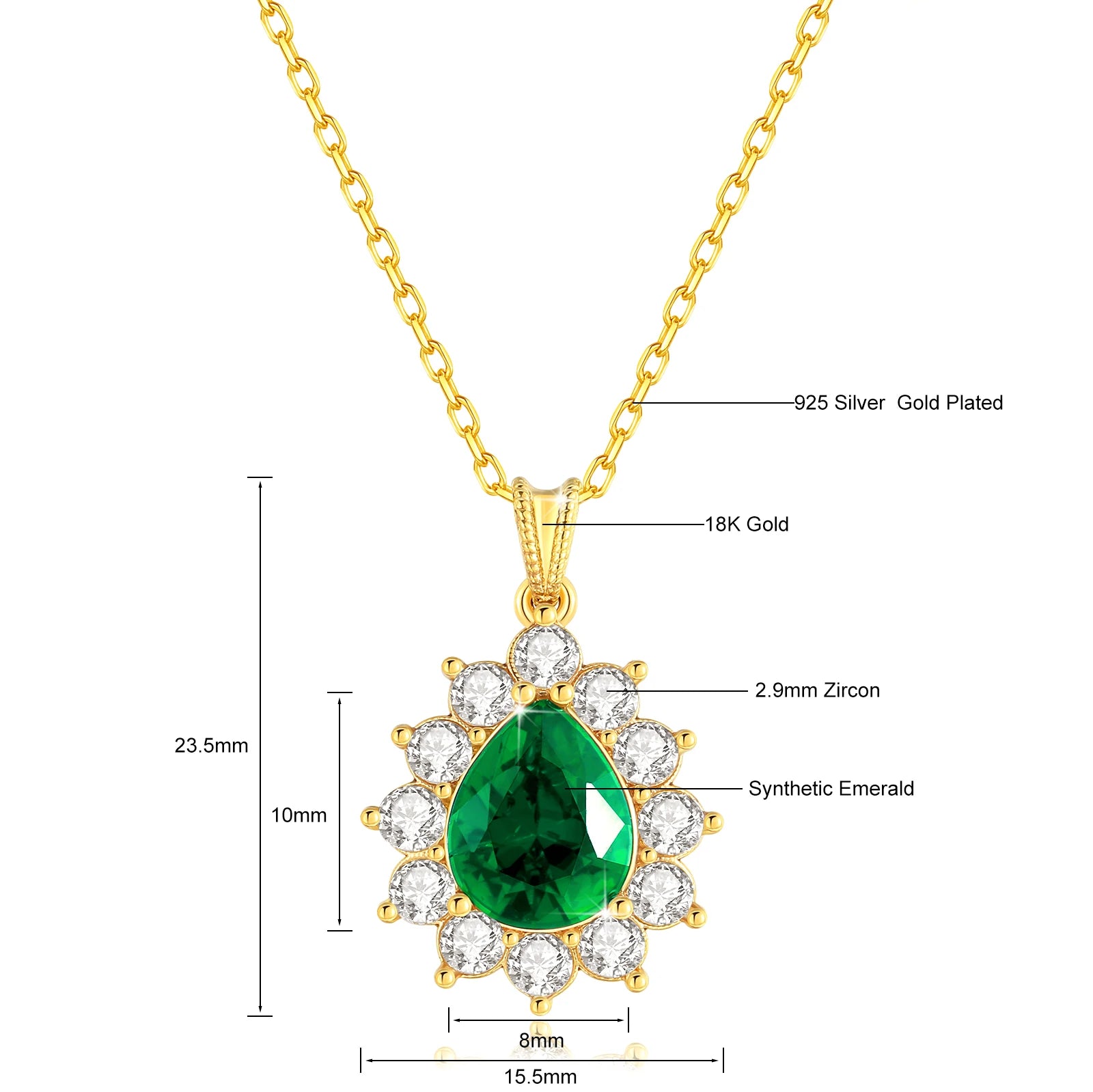 100% 18K Gold Blue Sapphire Pendant AU750 Ruby/Emerald Gemstone Necklace Chain for Women