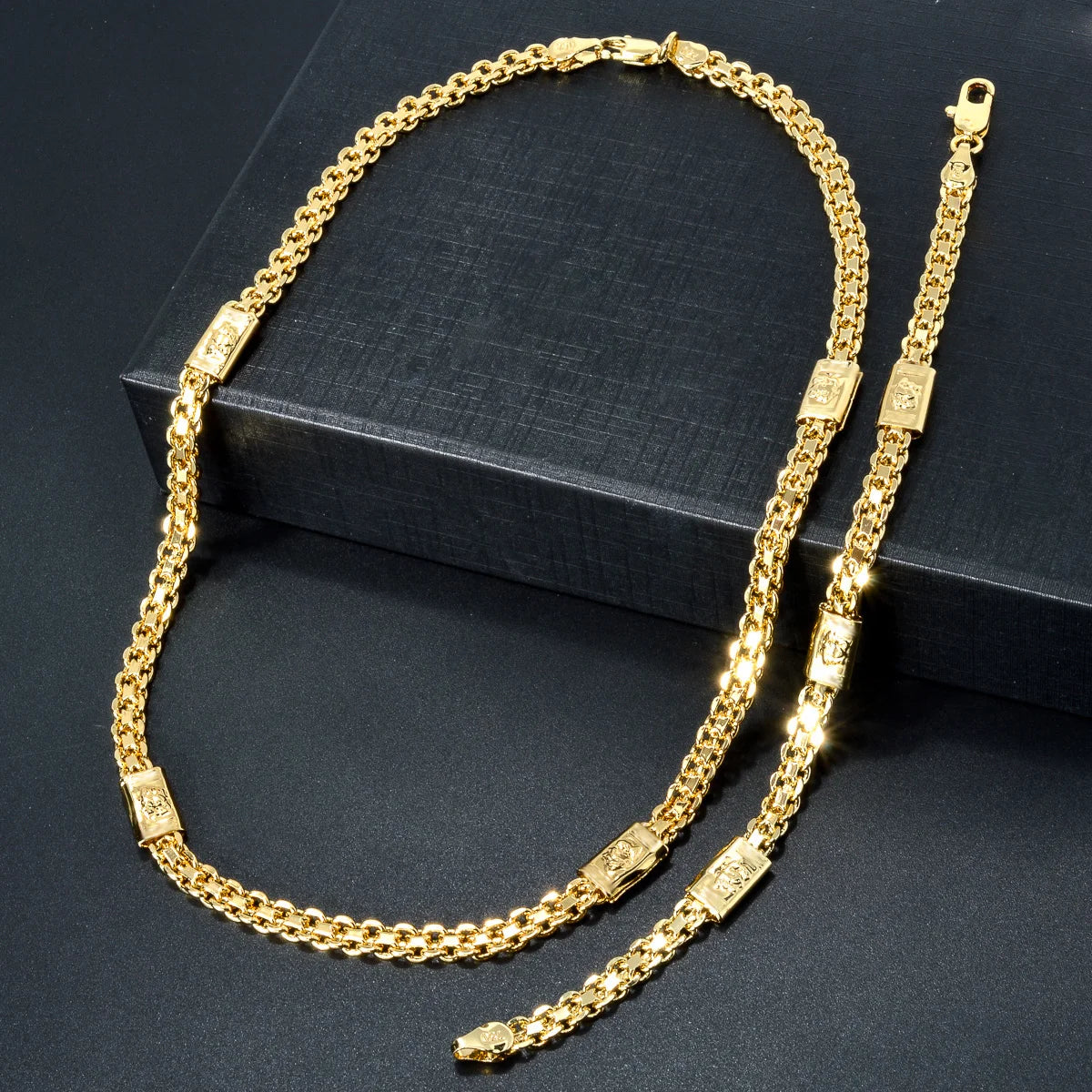 Italian Jewelry Set 18K Gold Plated Latest Design Women Men  Long Necklace Bracelet Set