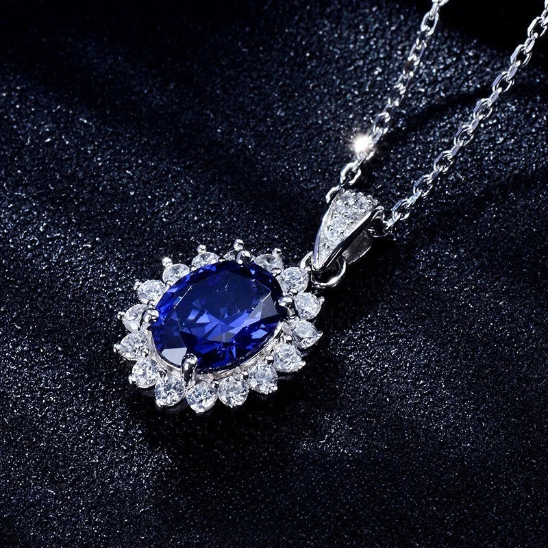 925 Sterling Silver Necklace Pendant Shining 5A Zircon for Women Wedding Jewelry Engagement Charm Party Gift royal blue
