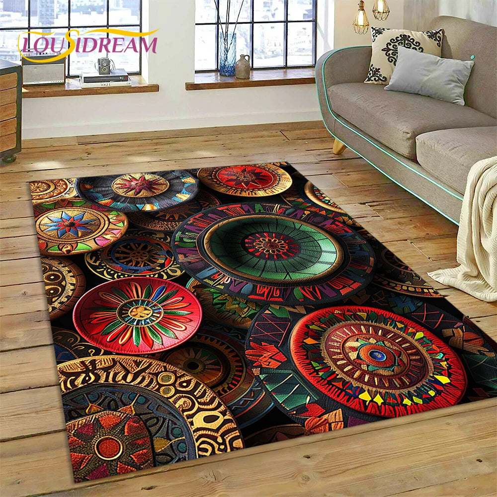 Ethiopia Colorful Flower Woven Art Baskets Rug Carpet