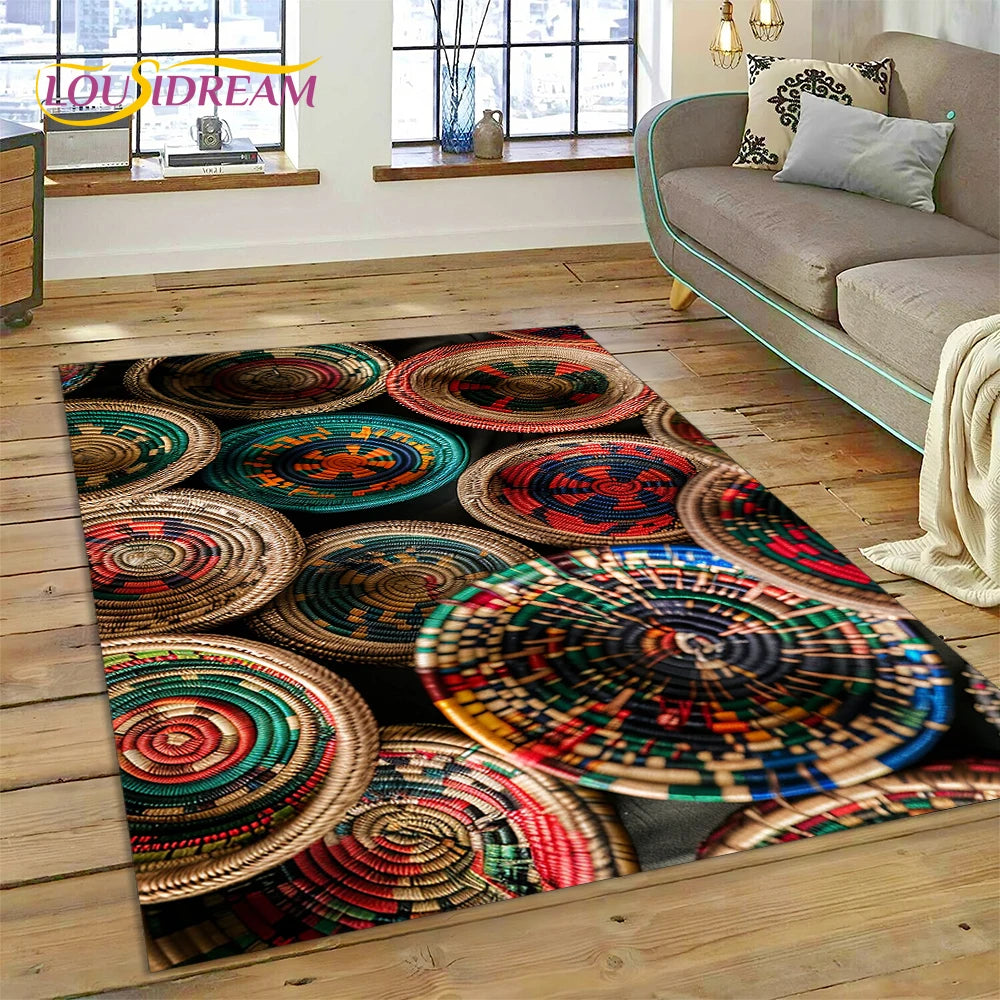 Ethiopia Colorful Flower Woven Art Baskets Rug Carpet