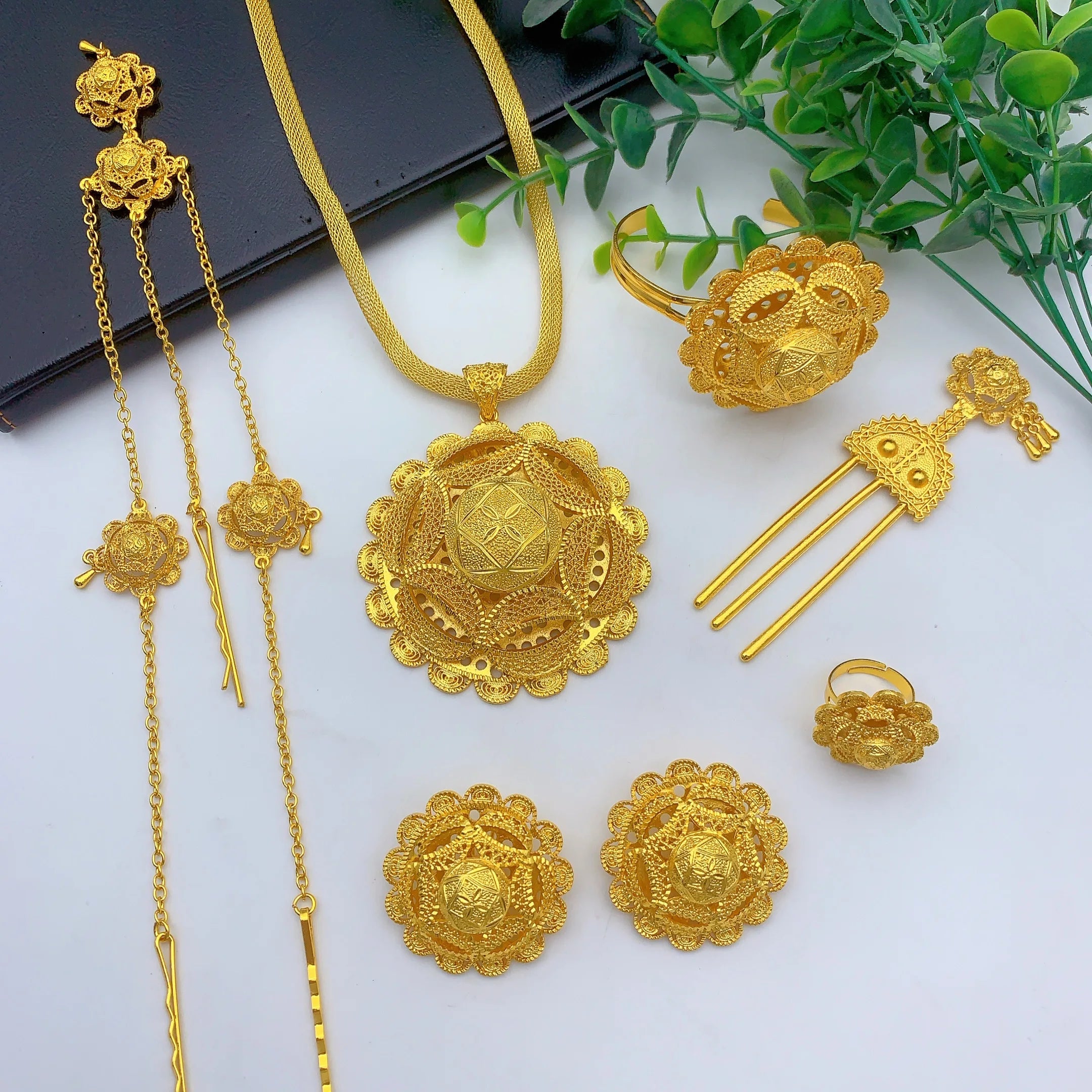Luxury Ethiopian 24k Gold Color 6pcs Jewelry Sets