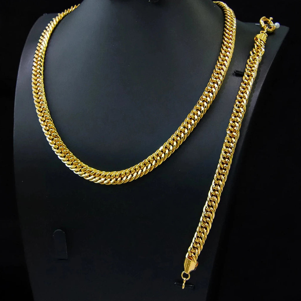 2pcs Necklace Set 18k Gold Plated  Women's Men's Vintage Jewelry