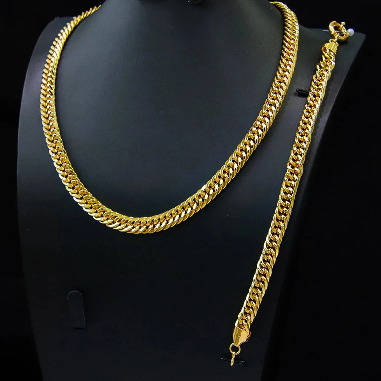 2pcs Necklace Set 18k Gold Plated  Women's Men's Vintage Jewelry