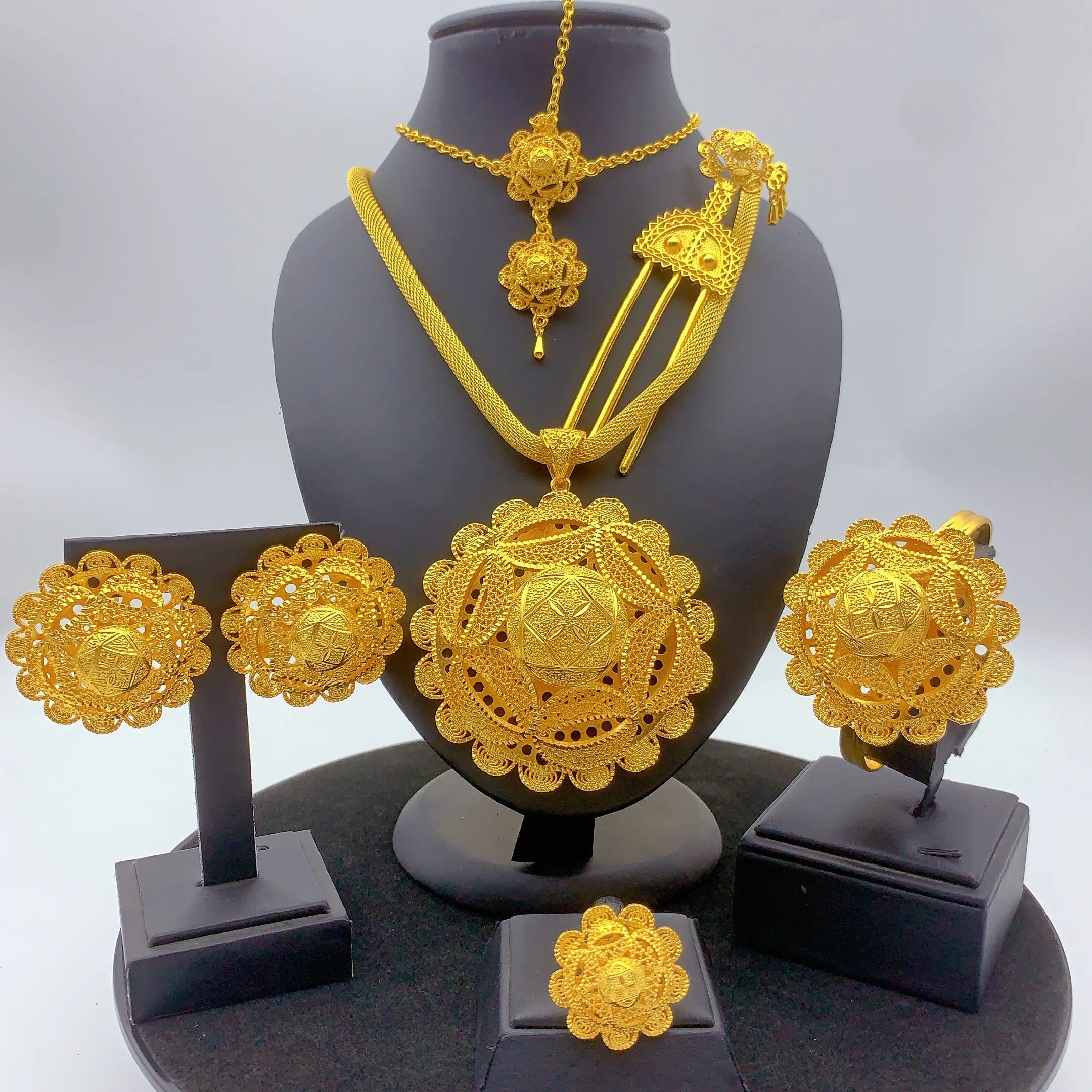 Luxury Ethiopian 24k Gold Color 6pcs Jewelry Sets