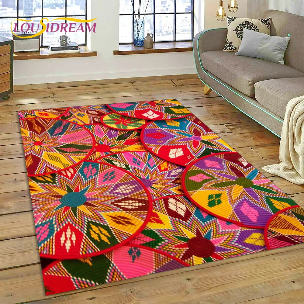 Ethiopia Colorful Flower Woven Art Baskets Rug Carpet
