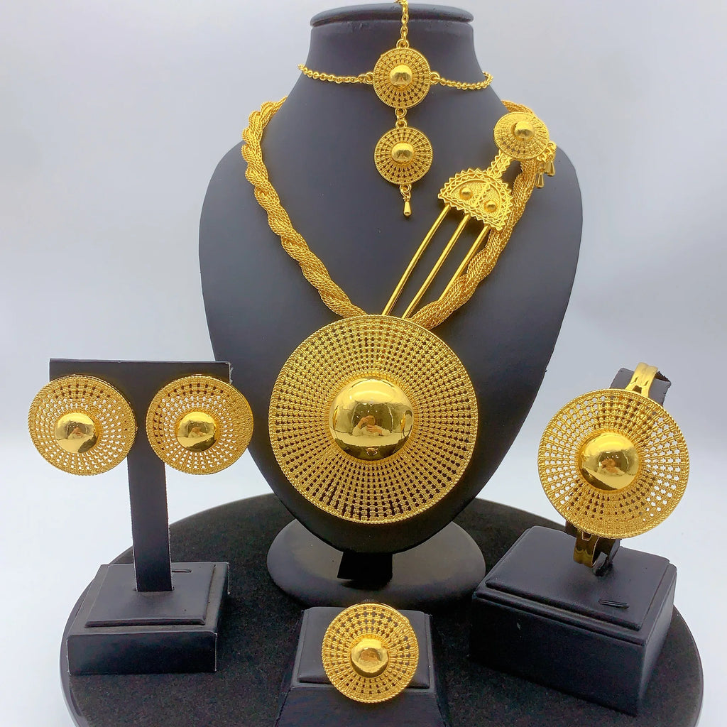 Luxury Ethiopian 24k Gold Color 6pcs Jewelry Sets