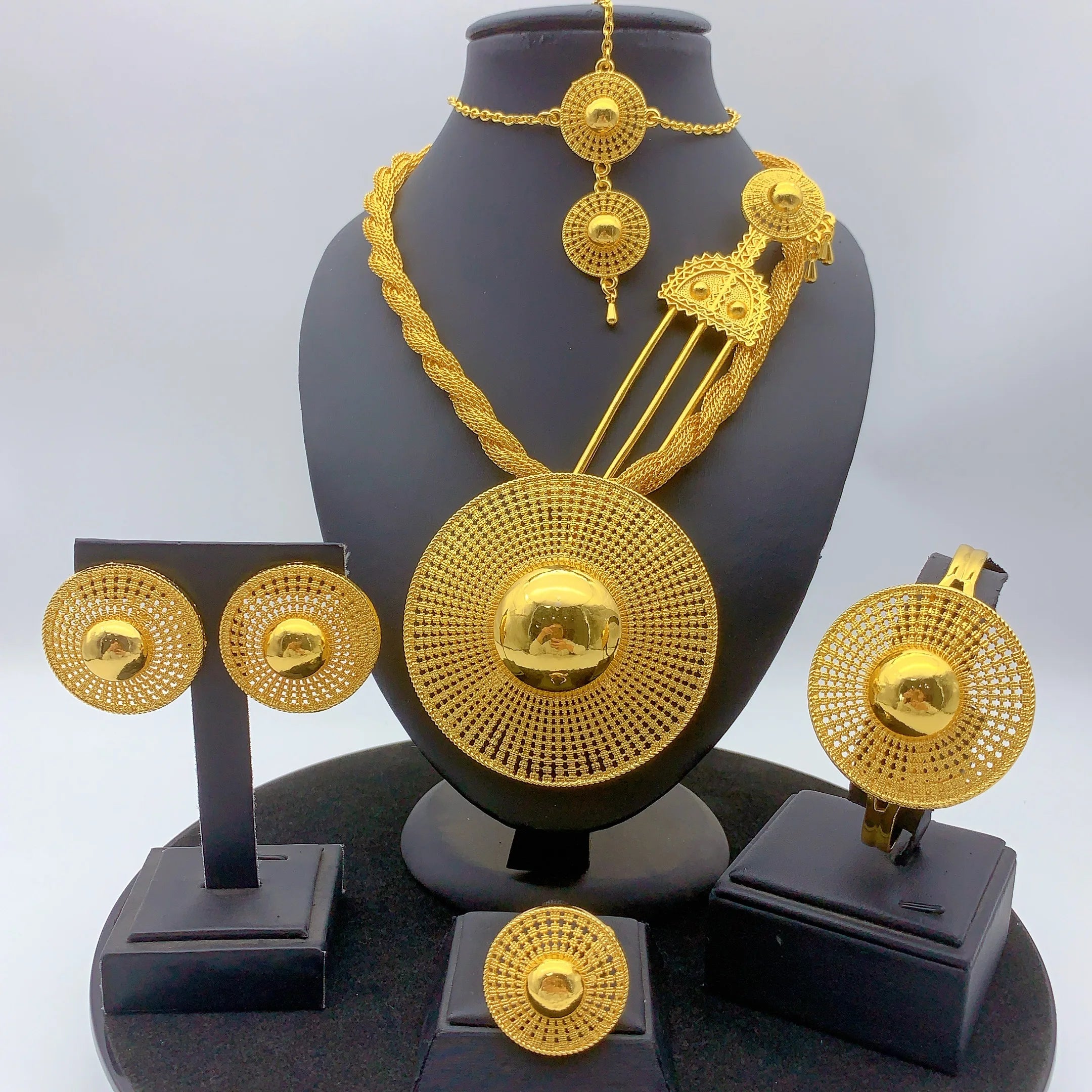 Luxury Ethiopian 24k Gold Color 6pcs Jewelry Sets