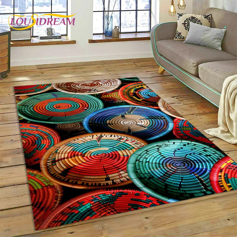 Ethiopia Colorful Flower Woven Art Baskets Rug Carpet
