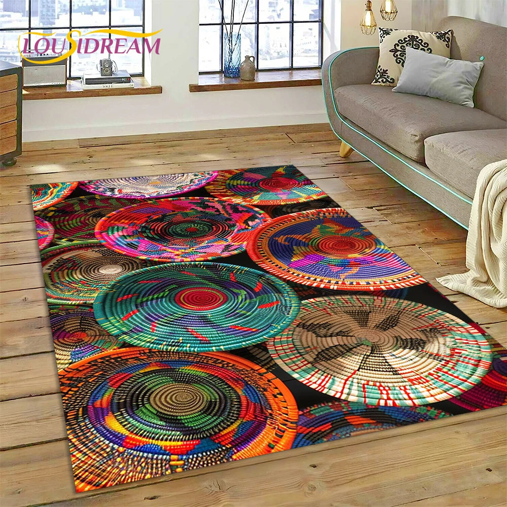 Ethiopia Colorful Flower Woven Art Baskets Rug Carpet