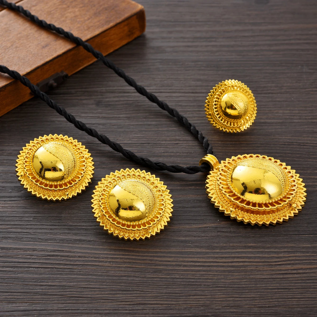 Eritrean Ethiopian Ethnic Gold Color Necklace Pendant Ring Earring