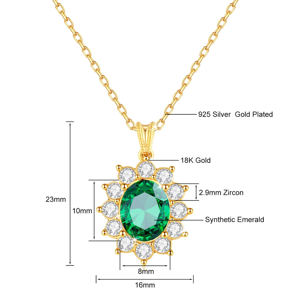 100% 18K Gold Blue Sapphire Pendant AU750 Ruby/Emerald Gemstone Necklace Chain for Women
