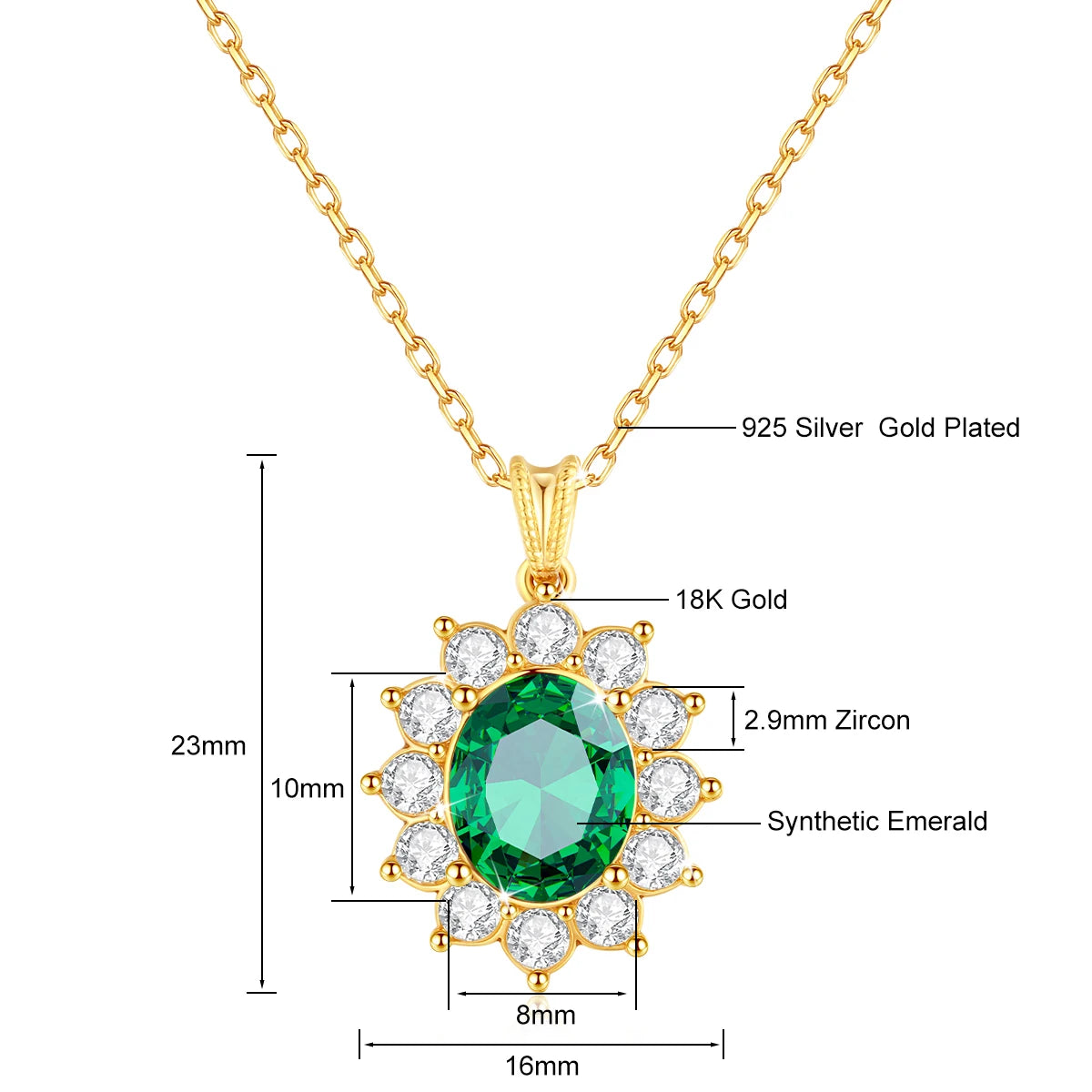 100% 18K Gold Blue Sapphire Pendant AU750 Ruby/Emerald Gemstone Necklace Chain for Women