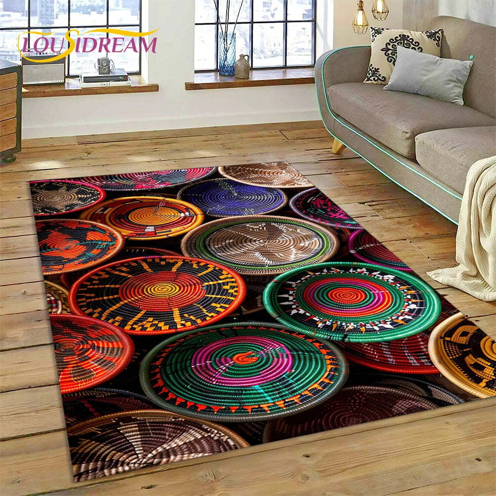 Ethiopia Colorful Flower Woven Art Baskets Rug Carpet