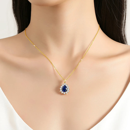 100% 18K Gold Blue Sapphire Pendant AU750 Ruby/Emerald Gemstone Necklace Chain for Women