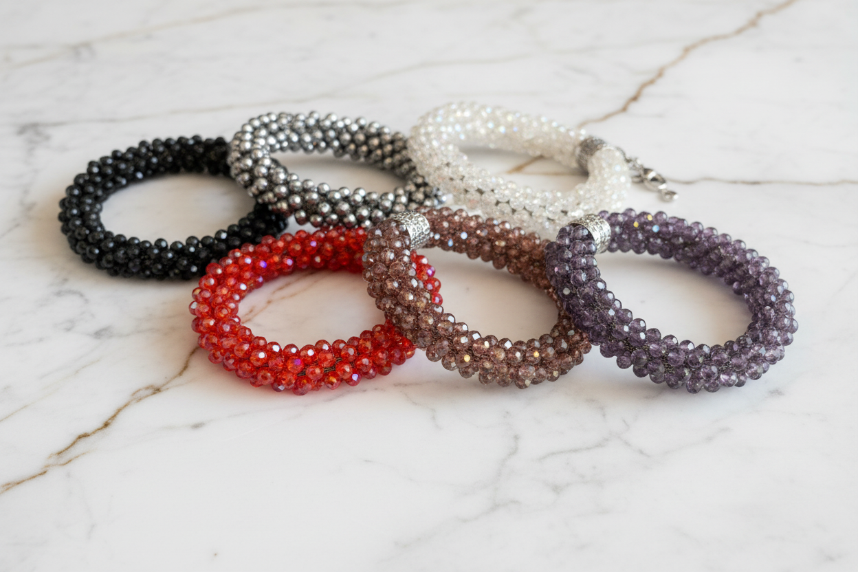 Crystal Beaded Bracelets on Marble
