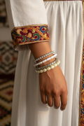 Habesha Bracelet Stack – Pearl, Crystal & Silver Bangles