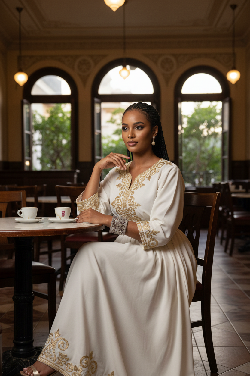 Habesha Woman in Asmara Café with Elegant Bracelet