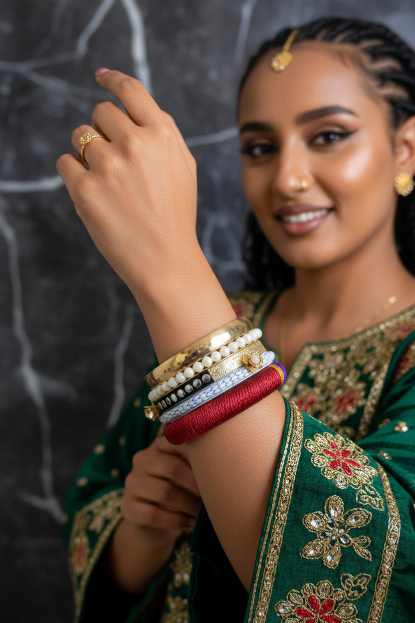 Habesha Woman Wearing Bracelet Set