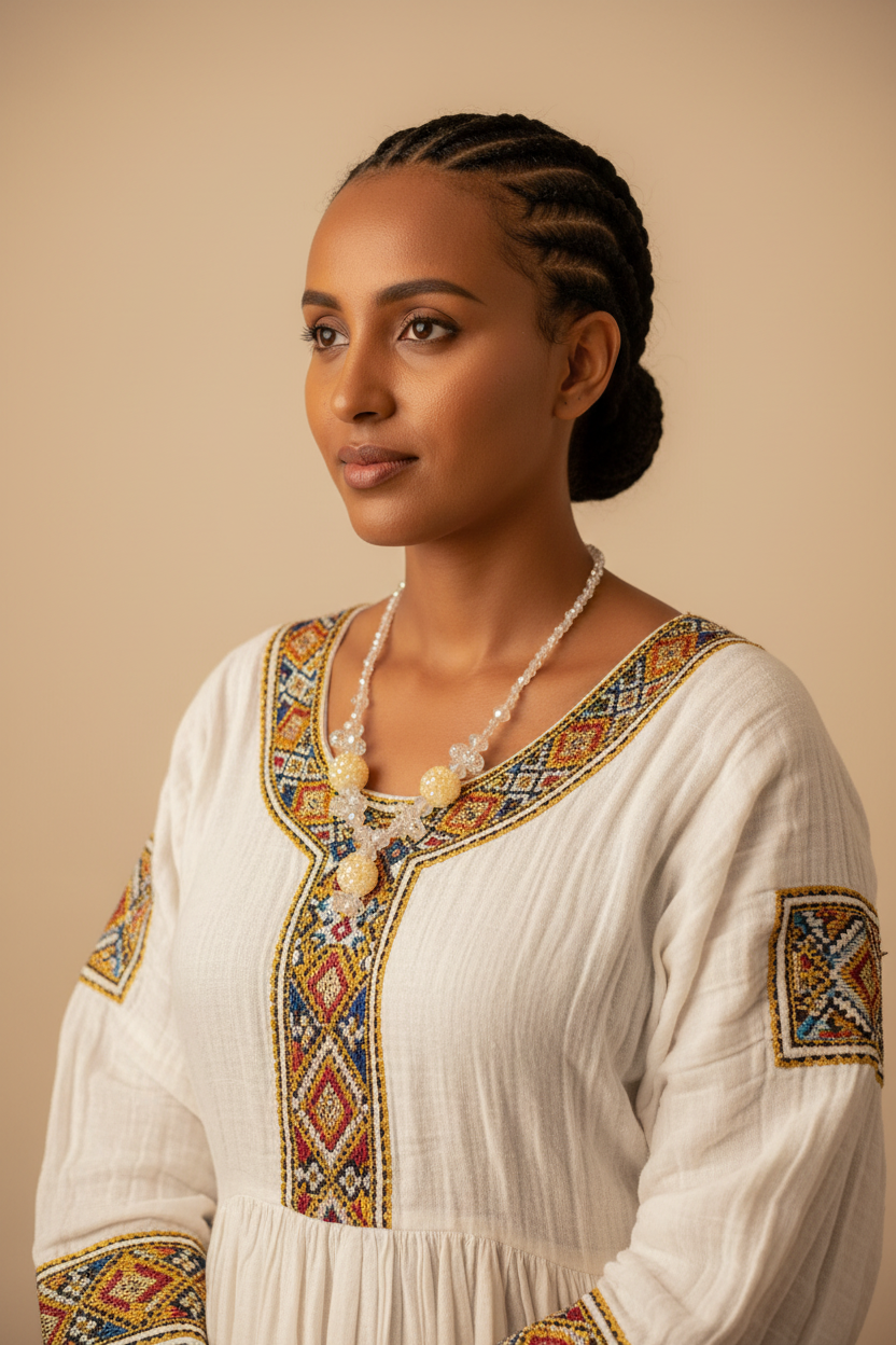 Habesha Woman Wearing Crystal Necklace