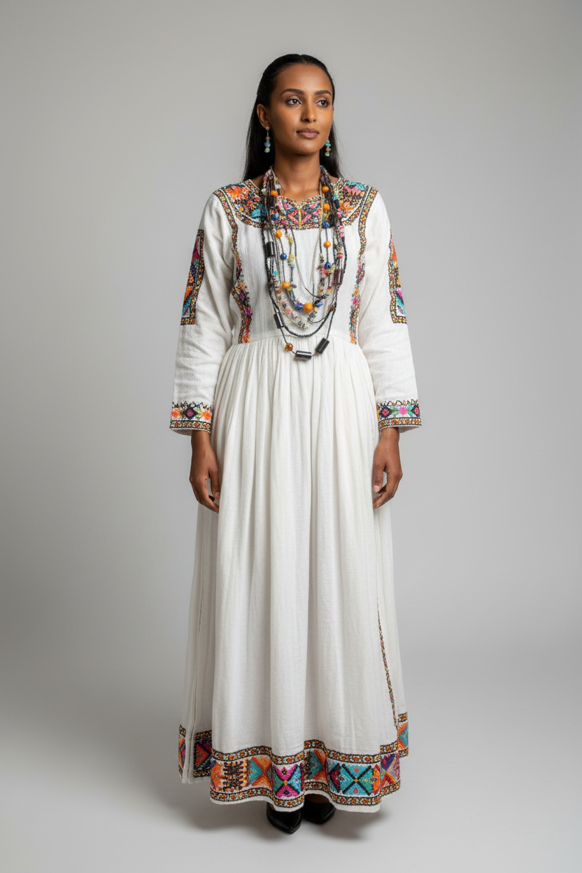 Habesha Woman with Beaded Necklace and Earrings
