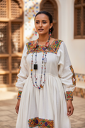 Habesha Woman with Multicolor Beaded Necklace & Earrings