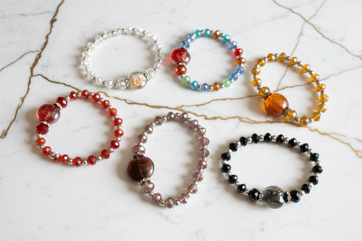 6 pcs Crystal Focal Bead Bracelet