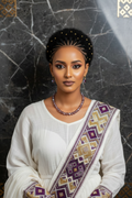 Purple Crystal Necklace & Earrings on Habesha Woman